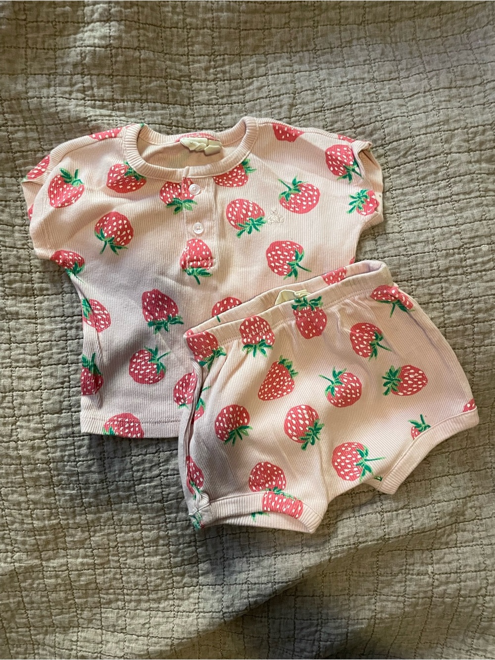 Carter's Pink Strawberry Cotton Top and Shorts Set